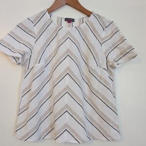 Vince Camuto Tan and White Chevron Blouse